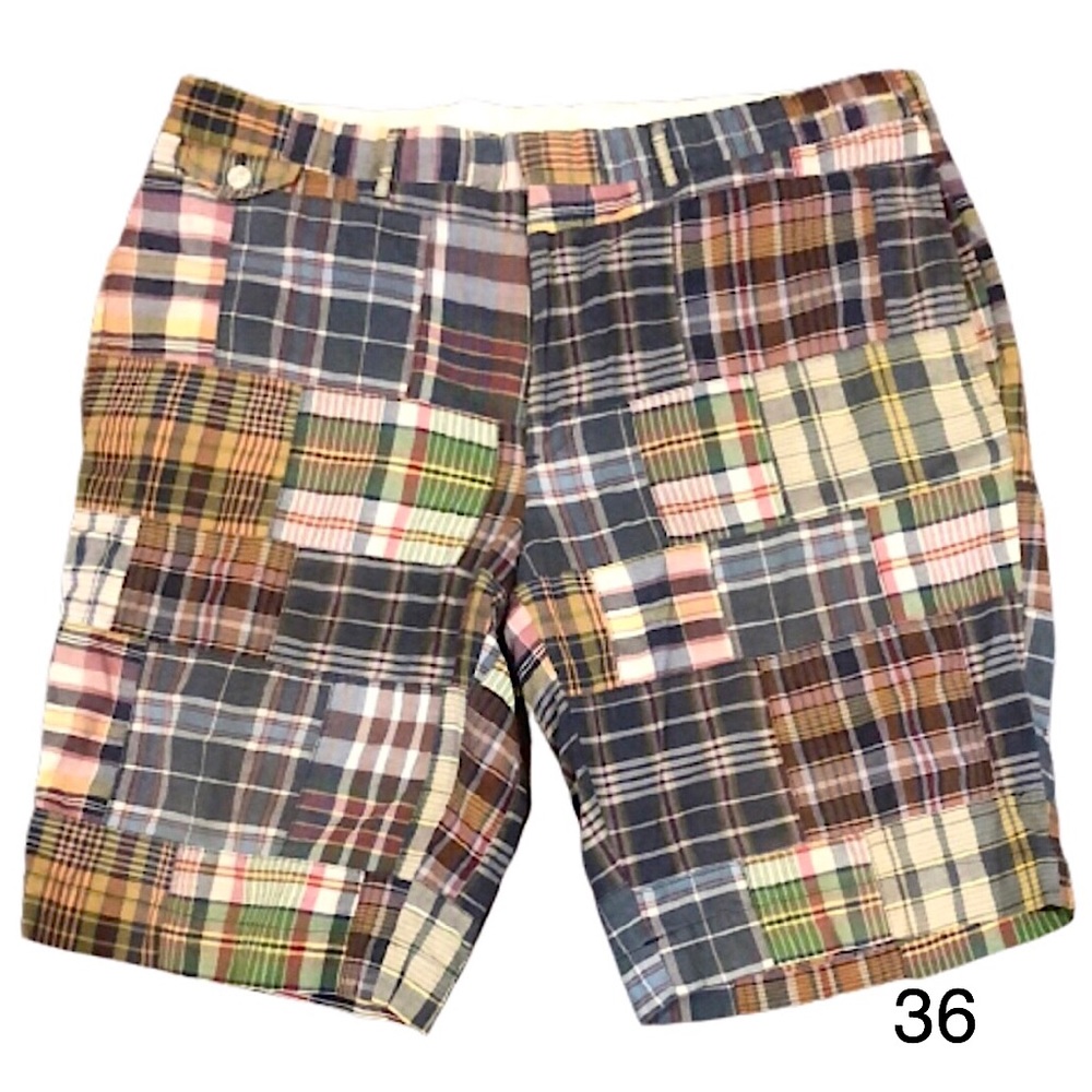 Polo by Ralph Lauren Mens Madras Flat Front Madras Shorts Size 36